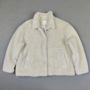 Lucky Brand Sherpa Teddy Jacket Women XL White Soft Button Up Quilted Liner Cozy